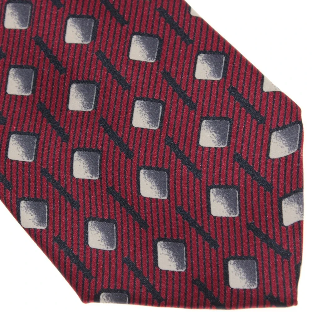 Italo Ferretti NWT Neck Tie in Red Geometric Print 100% Silk Made in Italy